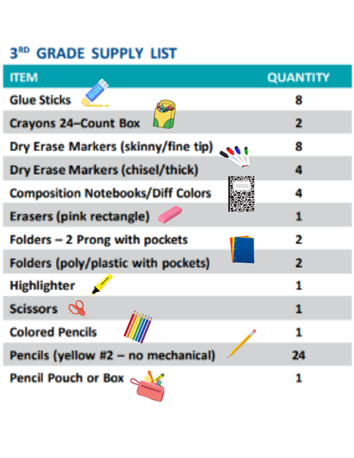 3rd grade school supplies